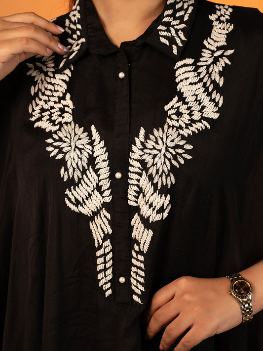 Black Kaftan Hand Embroidered Set