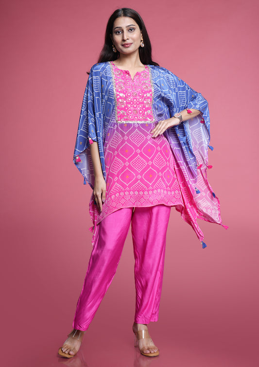 Bandhani Ombre Crepe Kaftan Set