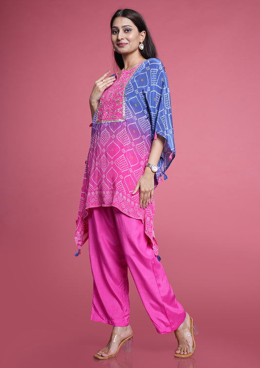 Bandhani Ombre Crepe Kaftan Set
