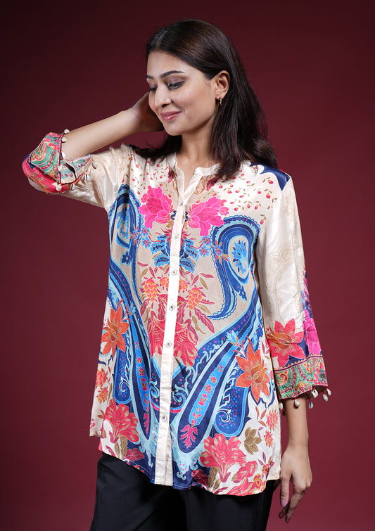 Premium Crepe Printed Shirt With Shell Detailing