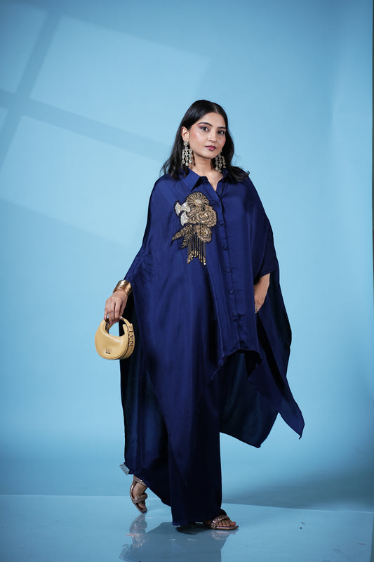 Gold Embellished Kaftan Palazzo Set- Purple