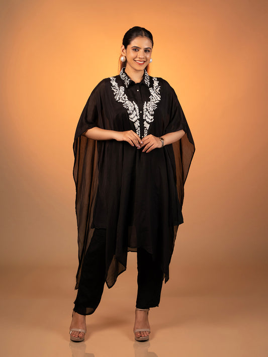 Black Kaftan Hand Embroidered Set