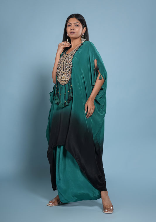 Kaftan-Balloon Harem Set- Teal Green
