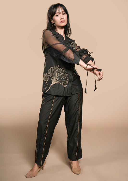 Black Gathered Sleeves Co-Ord Set