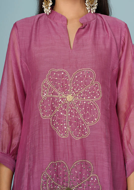 Delicate Hand Embroidered Floral Suit