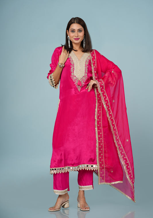 Crepe Suit With Zari & Dabka Embroidery With Real Mirror Work