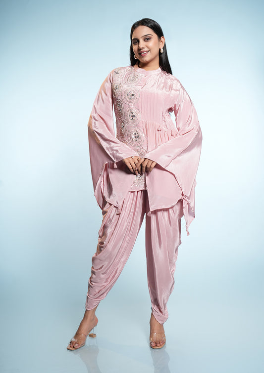 Patterned Sleeves With Embroidered Kurta & Dhoti Pant