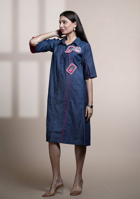 Indigo Patchwork Denim Dress
