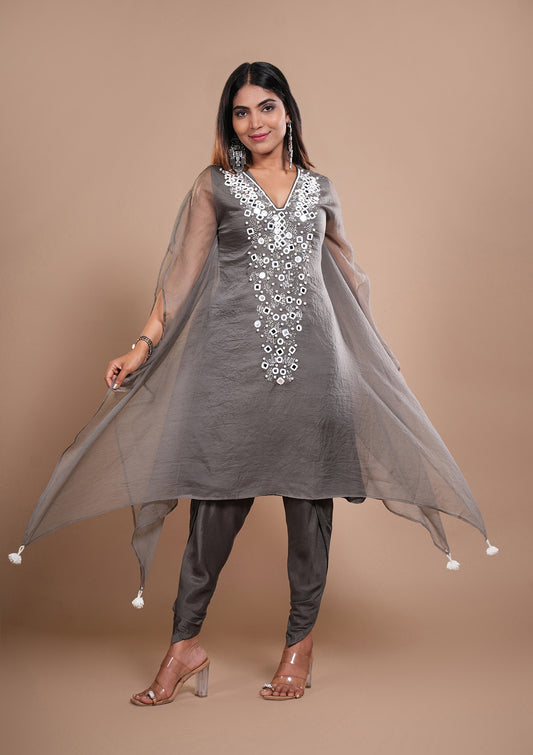 Pearl Embellished Organza Kaftan with Dhoti Pant