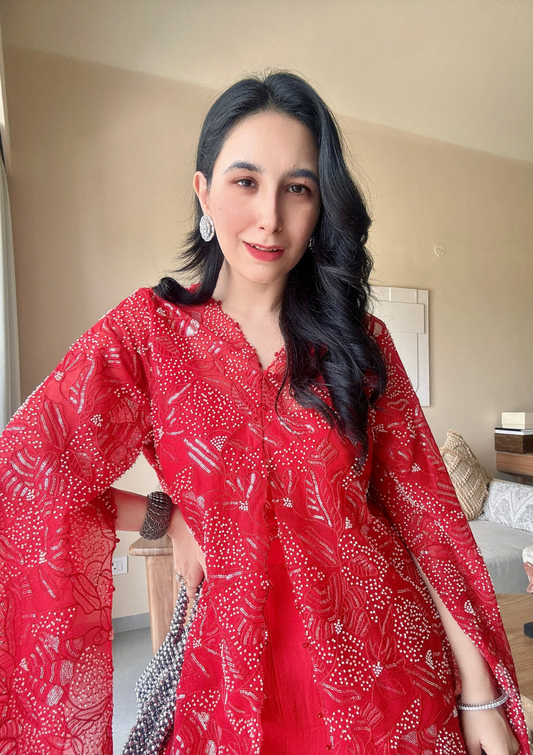 Scarlet Pearl Cape Sharara Set