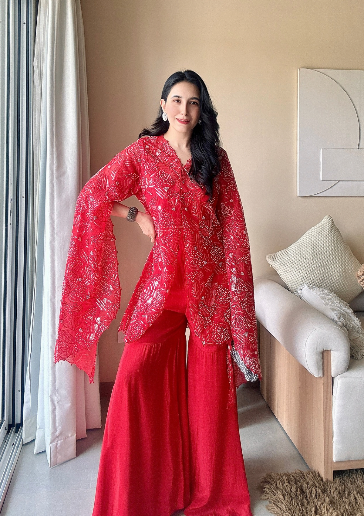 Scarlet Pearl Cape Sharara Set