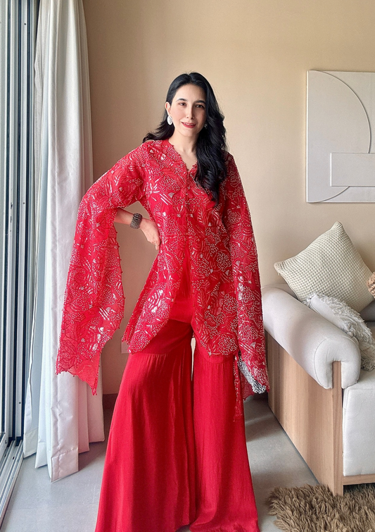 Scarlet Pearl Cape Sharara Set