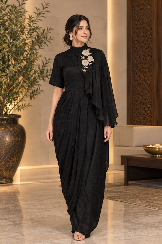 Rang Roop Drape Dress- Black