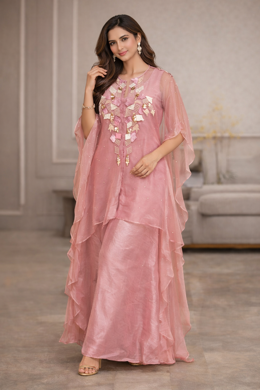 Contemporary cape set (3 Piece) - Blush Pink
