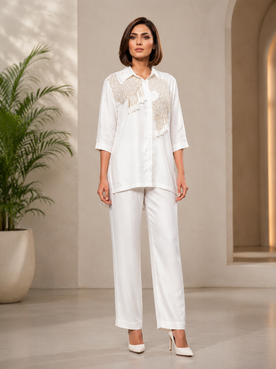 Embellished Organza Luxe Co-Ord- Ivory