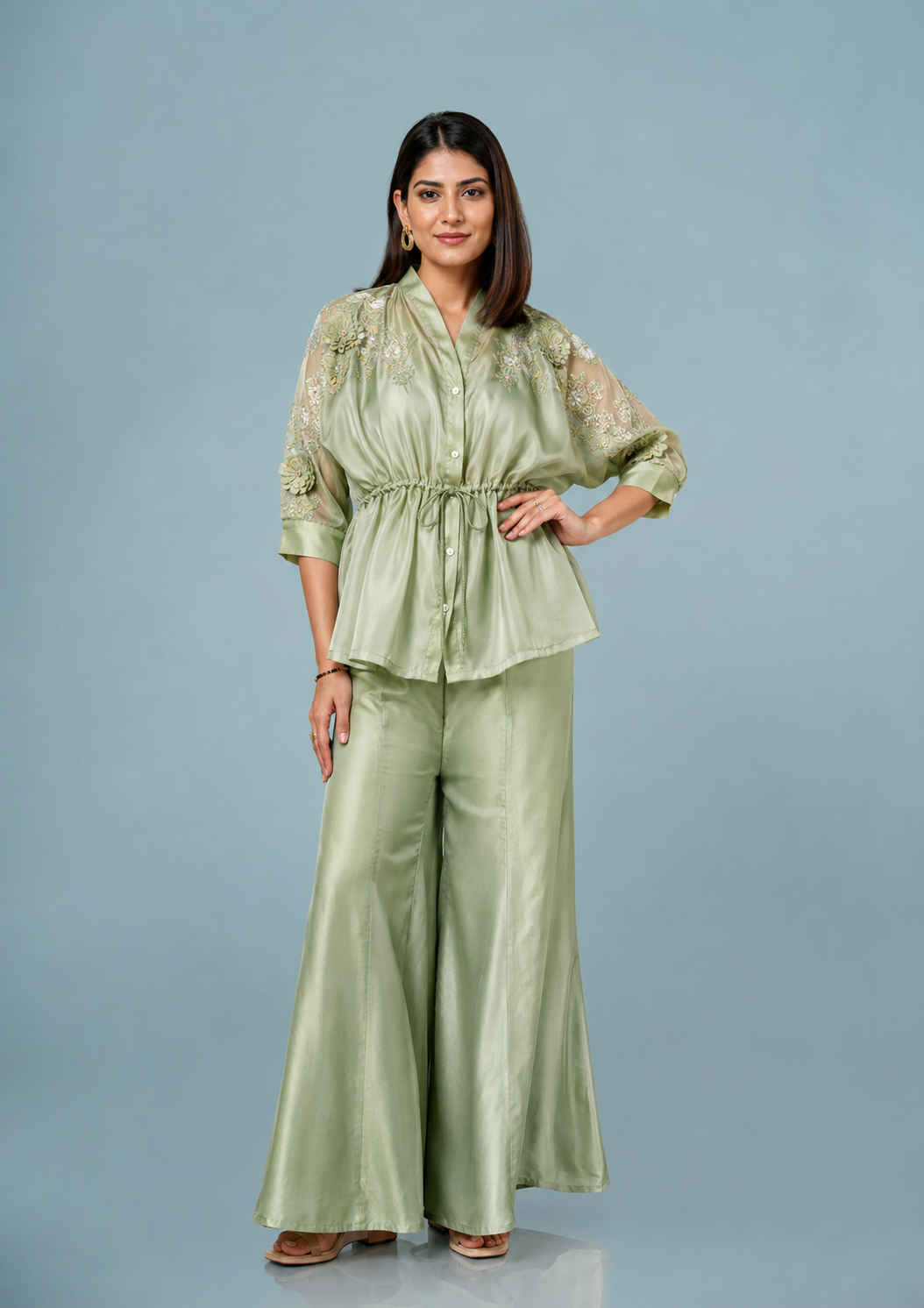 Classy 3-Piece Indo-Western Set- Pastel Green