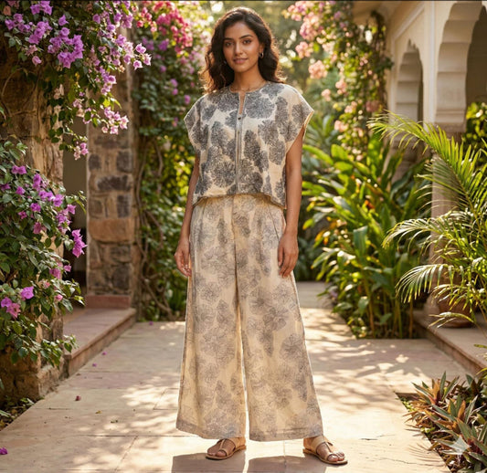 Metallic Embroidered Cape Palazzo Set