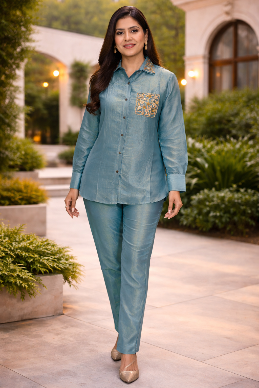 3-piece glass tissue co-ord set - Powder Blue