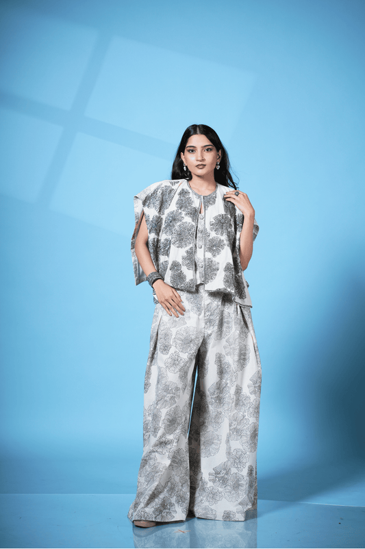 Metallic Embroidered Cape Palazzo Set