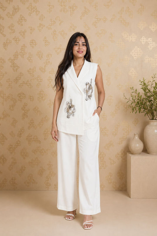 Handcrafted Gajji Silk Ivory Luxe Co-Ord